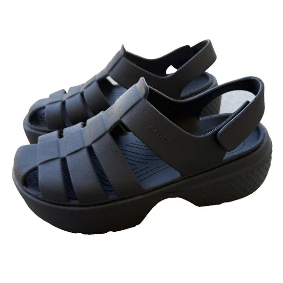 CROCS Dark Gray Platform Sandals - Picture 1 of 15